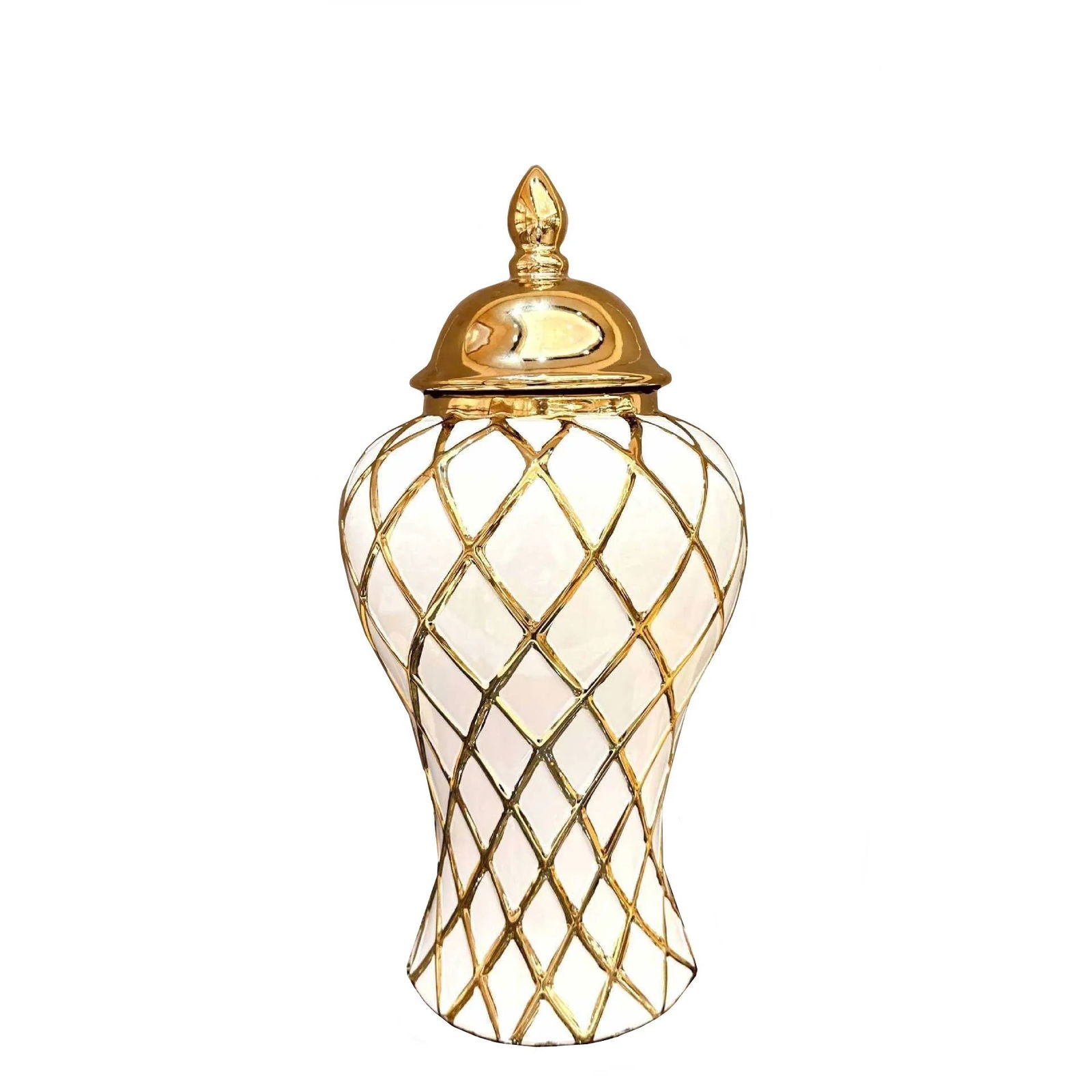 Geometry Gold Diamond Check General Can Ceramic Ginger Jar Flower Vase Porcelain Craftwork Sealed Storage Tank Home Decoration - Grand Goldman