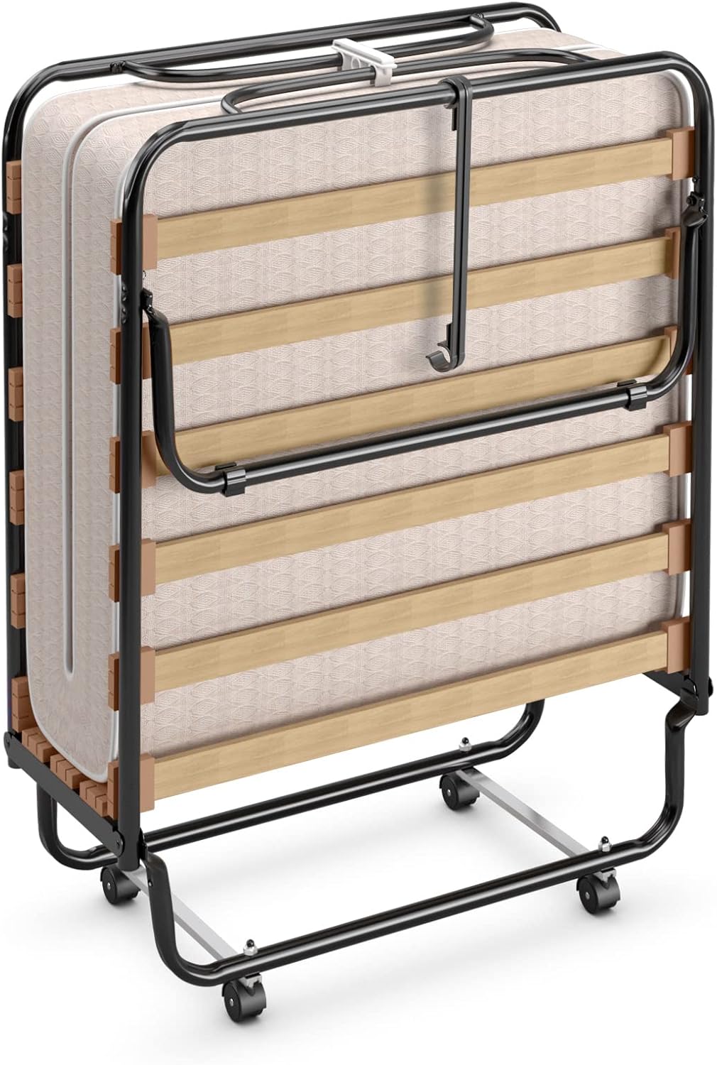 Giantex Folding Bed with Mattress for Adults, Cot Size Rollaway Bed for Guest, Portable Foldable Bed w/ Memory Foam Mattress & Wood Slats, Fold Up Bed for Easy Storage, Made in Italy, 75"x 31" - Grand Goldman