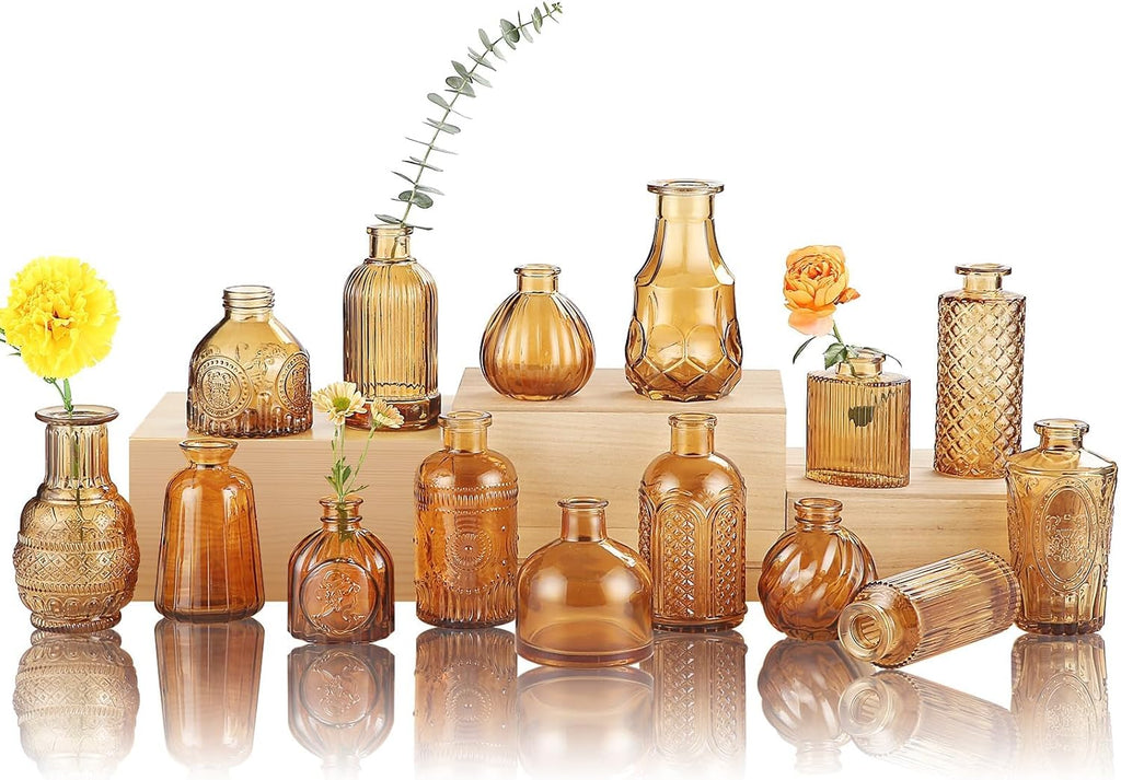 Glass Bud Vase 15 Pcs for Centerpieces Wedding,Home Decor,Bud Vases in Bulk for Flowers,Small Vases for Christmas,Birthday Party,Wedding,Valentine's Day,Mother's Day,Other Events Decorations(Clear) - Grand Goldman