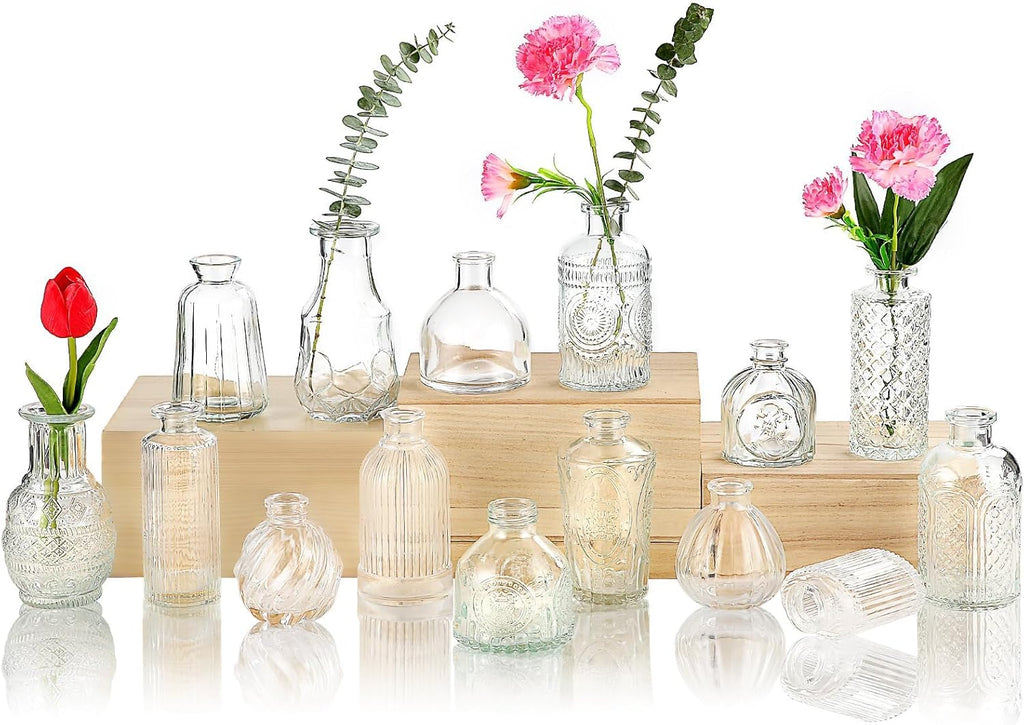 Glass Bud Vase 15 Pcs for Centerpieces Wedding,Home Decor,Bud Vases in Bulk for Flowers,Small Vases for Christmas,Birthday Party,Wedding,Valentine's Day,Mother's Day,Other Events Decorations(Clear) - Grand Goldman