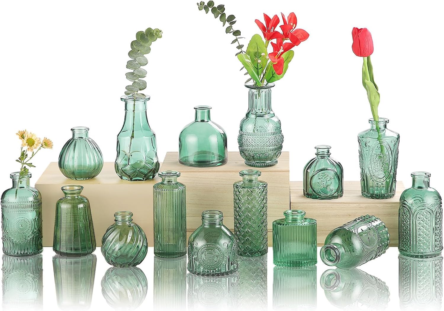 Glass Bud Vase 15 Pcs for Centerpieces Wedding,Home Decor,Bud Vases in Bulk for Flowers,Small Vases for Christmas,Birthday Party,Wedding,Valentine's Day,Mother's Day,Other Events Decorations(Clear) - Grand Goldman