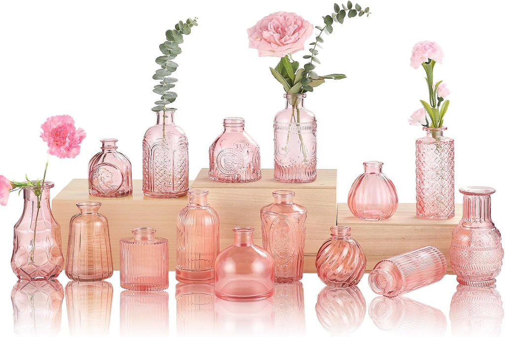 Glass Bud Vase 15 Pcs for Centerpieces Wedding,Home Decor,Bud Vases in Bulk for Flowers,Small Vases for Christmas,Birthday Party,Wedding,Valentine's Day,Mother's Day,Other Events Decorations(Clear) - Grand Goldman