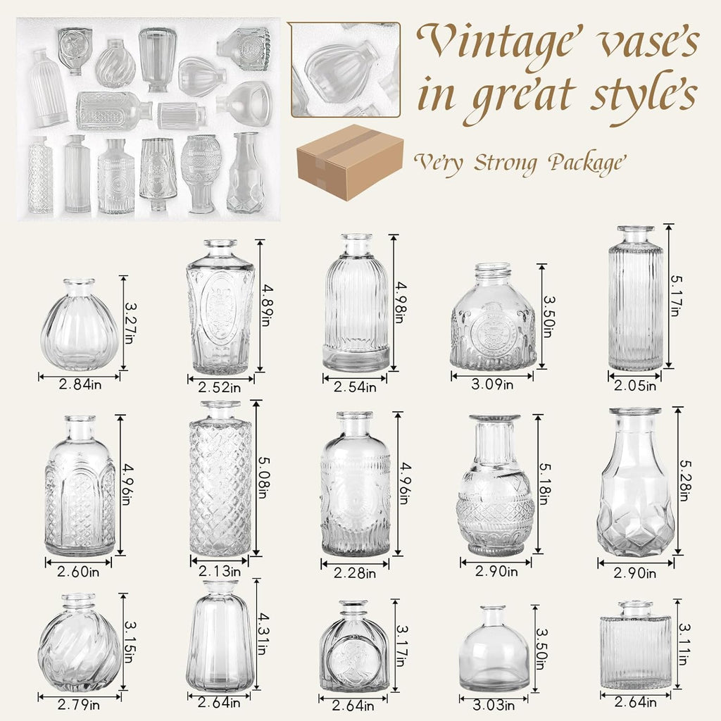 Glass Bud Vase 15 Pcs for Centerpieces Wedding,Home Decor,Bud Vases in Bulk for Flowers,Small Vases for Christmas,Birthday Party,Wedding,Valentine's Day,Mother's Day,Other Events Decorations(Clear) - Grand Goldman