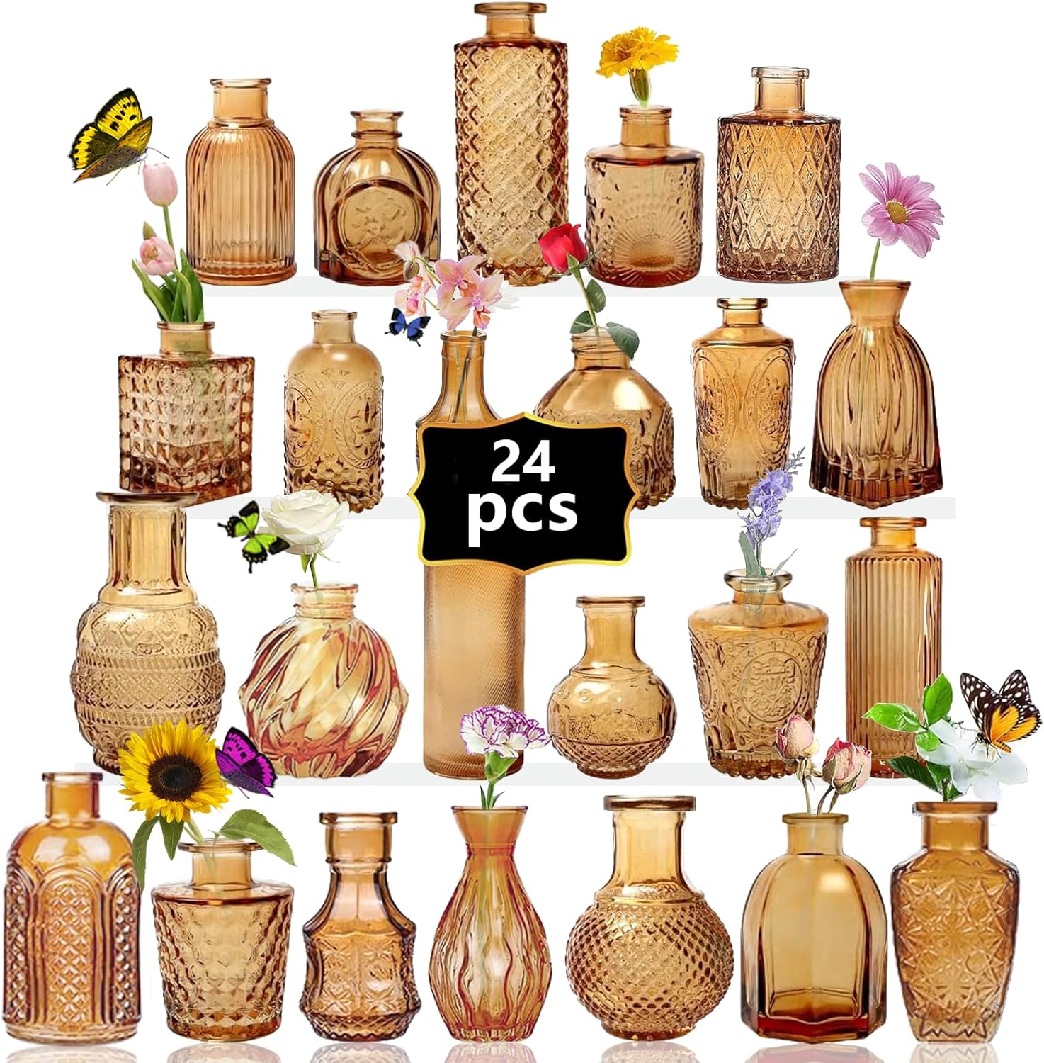 Glass Bud Vase Set of 32PCS Wedding Centerpieces for Tables,Mini Clear Bud Vases for Flowers,Small Flower Vases Suitable for Birthday Party,Anniversary,Wedding,Baby Shower (Clear, 32PCS) - Grand Goldman