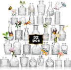 Glass Bud Vase Set of 32PCS Wedding Centerpieces for Tables,Mini Clear Bud Vases for Flowers,Small Flower Vases Suitable for Birthday Party,Anniversary,Wedding,Baby Shower (Clear, 32PCS) - Grand Goldman