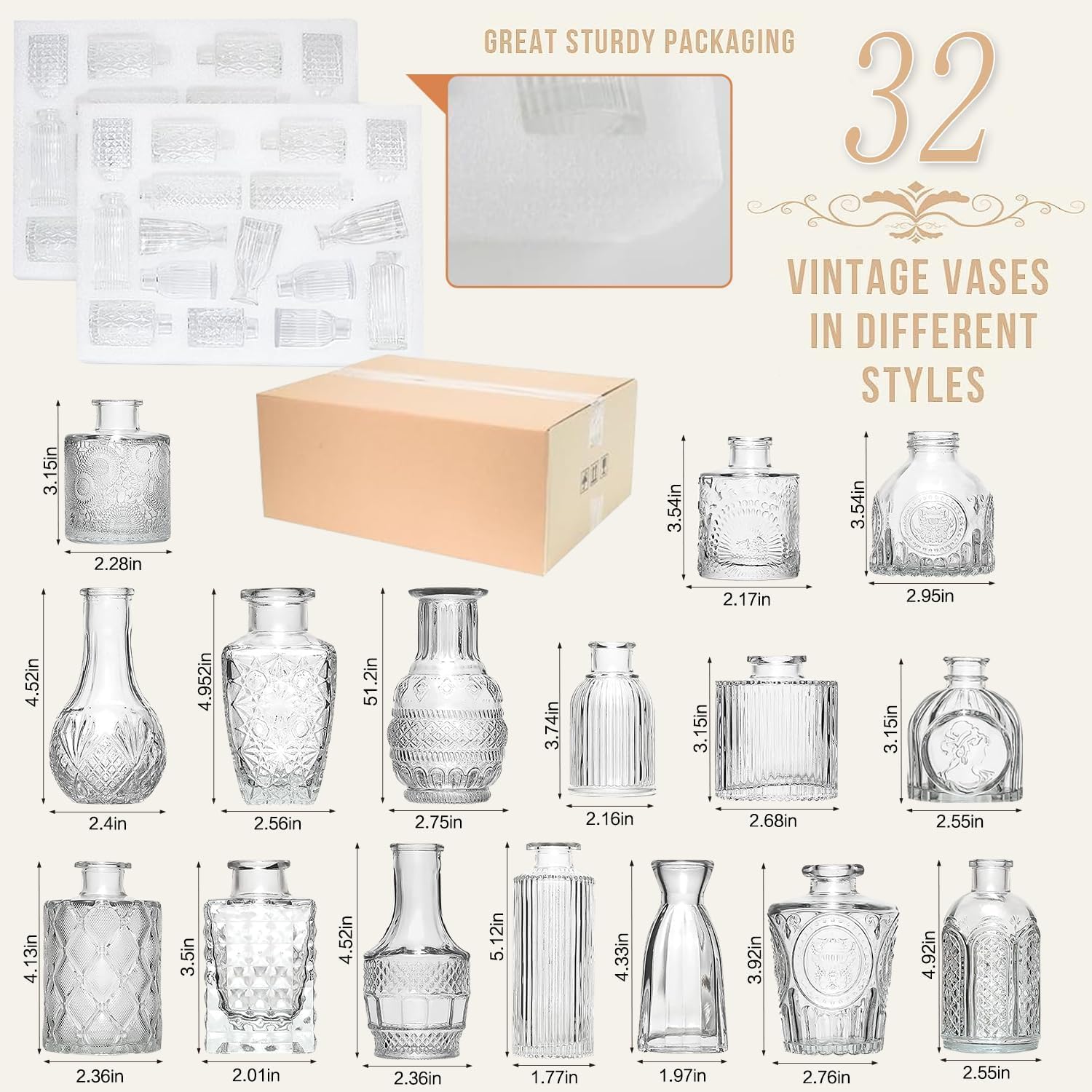 Glass Bud Vase Set of 32PCS Wedding Centerpieces for Tables,Mini Clear Bud Vases for Flowers,Small Flower Vases Suitable for Birthday Party,Anniversary,Wedding,Baby Shower (Clear, 32PCS) - Grand Goldman