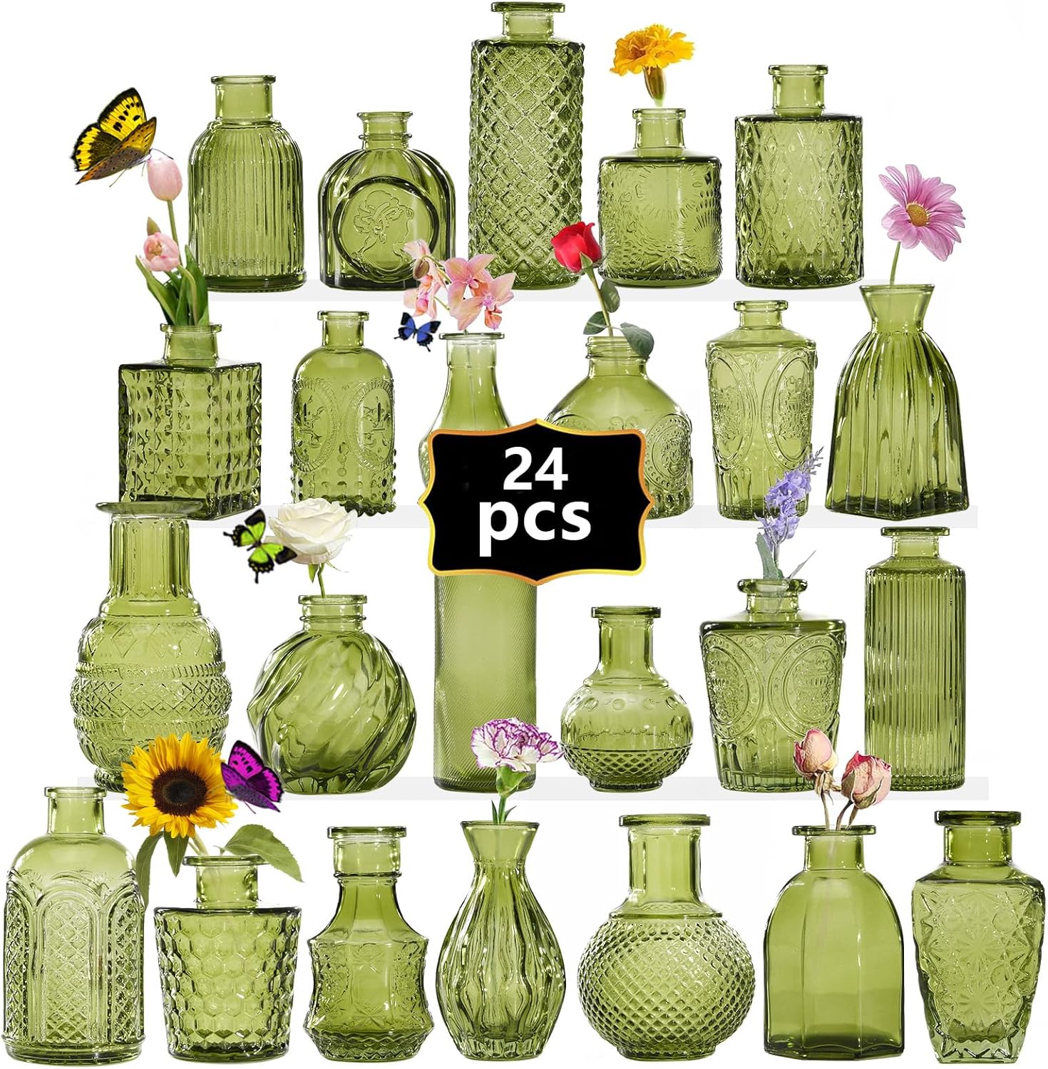 Glass Bud Vase Set of 32PCS Wedding Centerpieces for Tables,Mini Clear Bud Vases for Flowers,Small Flower Vases Suitable for Birthday Party,Anniversary,Wedding,Baby Shower (Clear, 32PCS) - Grand Goldman