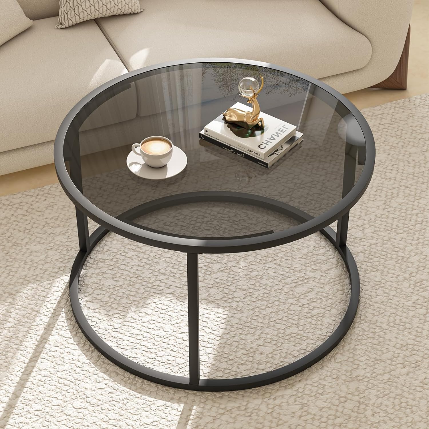 Glass Coffee Table Modern Center Table,Minimalist Coffee Table Sofa Side Tea Table for Living Room,Tempered Glass-top with Sturdy Metal Frame, Easy Assembly,26.4 x 26.4 x 15.7 Inches, Gold - Grand Goldman