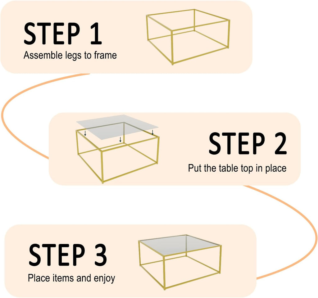 Glass Coffee Table Modern Center Table,Minimalist Coffee Table Sofa Side Tea Table for Living Room,Tempered Glass-top with Sturdy Metal Frame, Easy Assembly,26.4 x 26.4 x 15.7 Inches, Gold - Grand Goldman