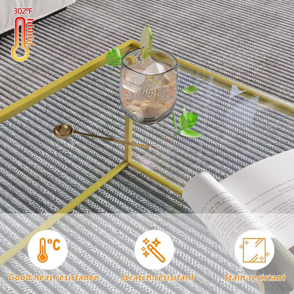 Glass Coffee Table Modern Center Table,Minimalist Coffee Table Sofa Side Tea Table for Living Room,Tempered Glass-top with Sturdy Metal Frame, Easy Assembly,26.4 x 26.4 x 15.7 Inches, Gold - Grand Goldman