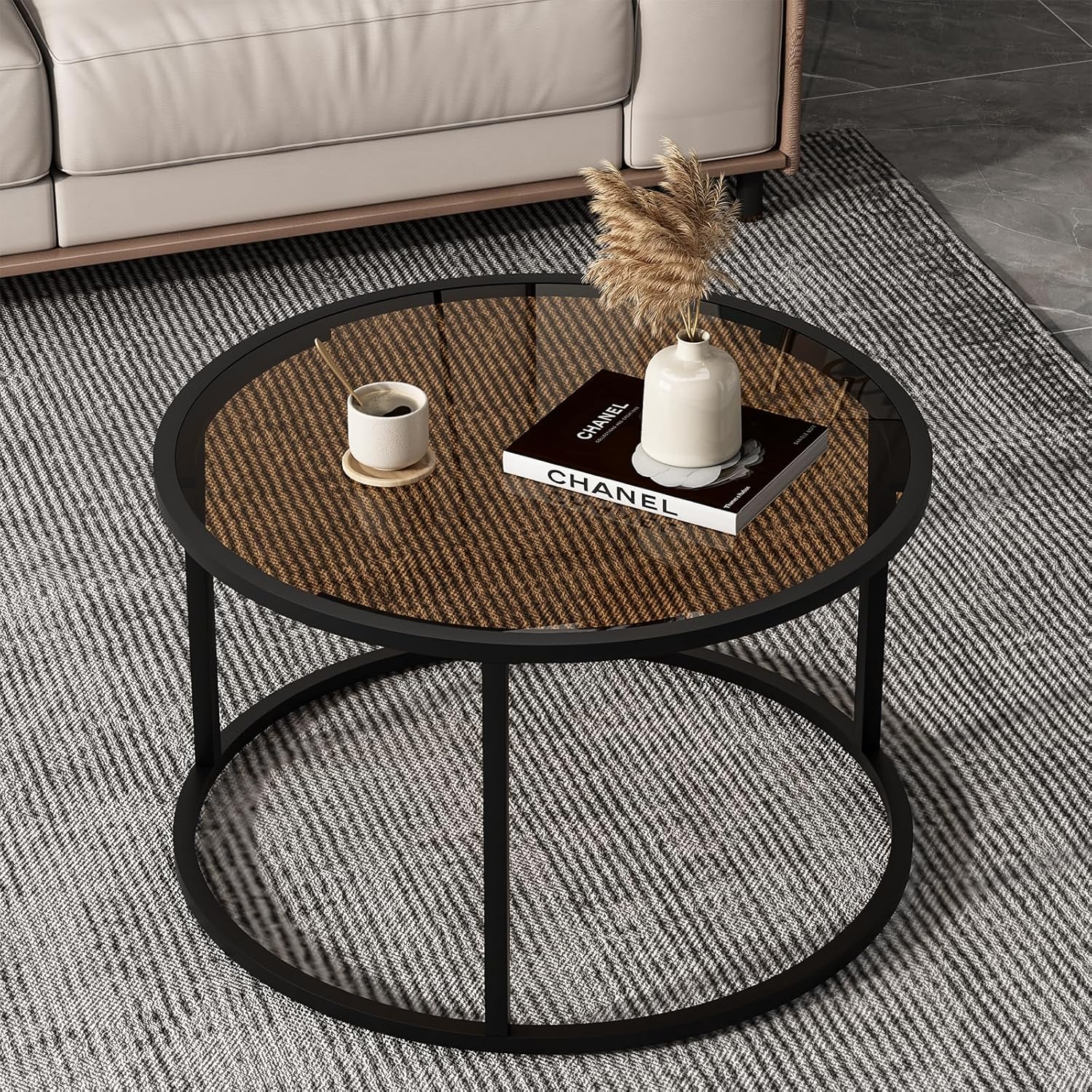 Glass Coffee Table Modern Center Table,Minimalist Coffee Table Sofa Side Tea Table for Living Room,Tempered Glass-top with Sturdy Metal Frame, Easy Assembly,26.4 x 26.4 x 15.7 Inches, Gold - Grand Goldman