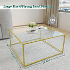 Glass Coffee Table Modern Center Table,Minimalist Coffee Table Sofa Side Tea Table for Living Room,Tempered Glass-top with Sturdy Metal Frame, Easy Assembly,26.4 x 26.4 x 15.7 Inches, Gold - Grand Goldman