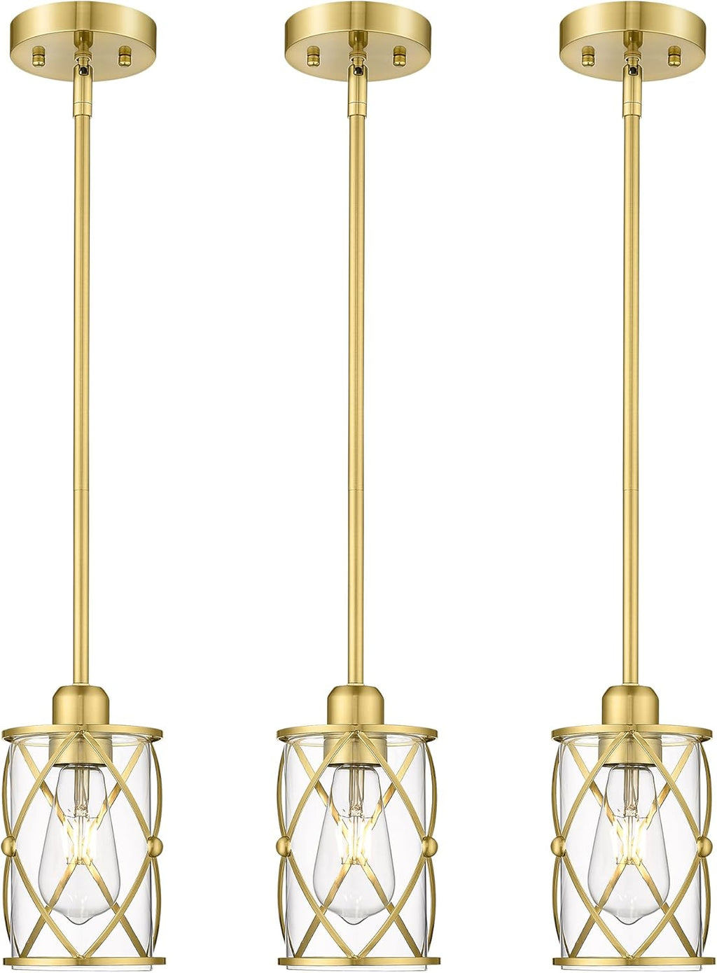 Glass Pendant Lights Kitchen Island 3 Pack, Black Kitchen Pendant Lighting Over Island with Rod, Modern Mini Hanging Light for Kitchen Sink Dining Room, CH9176BK-3PK - Grand Goldman