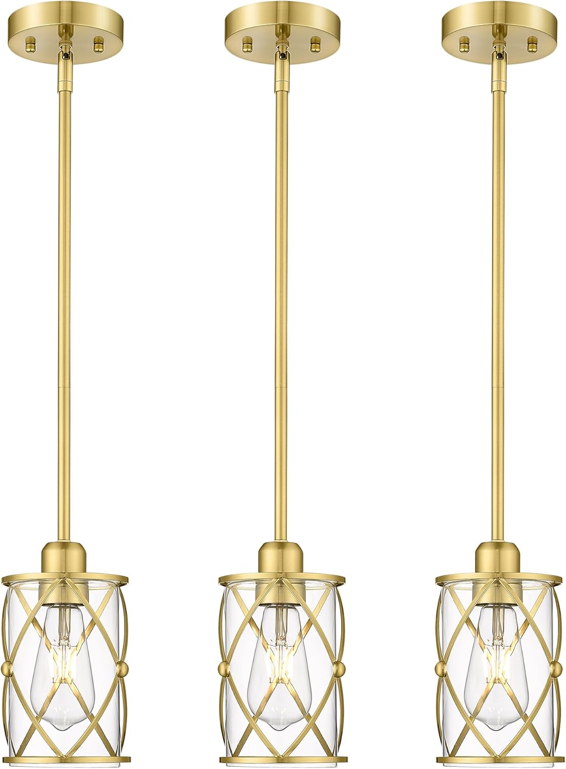 Glass Pendant Lights Kitchen Island 3 Pack, Black Kitchen Pendant Lighting Over Island with Rod, Modern Mini Hanging Light for Kitchen Sink Dining Room, CH9176BK-3PK - Grand Goldman