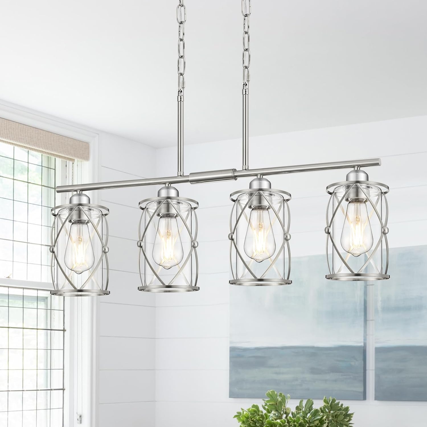 Glass Pendant Lights Kitchen Island 3 Pack, Black Kitchen Pendant Lighting Over Island with Rod, Modern Mini Hanging Light for Kitchen Sink Dining Room, CH9176BK-3PK - Grand Goldman