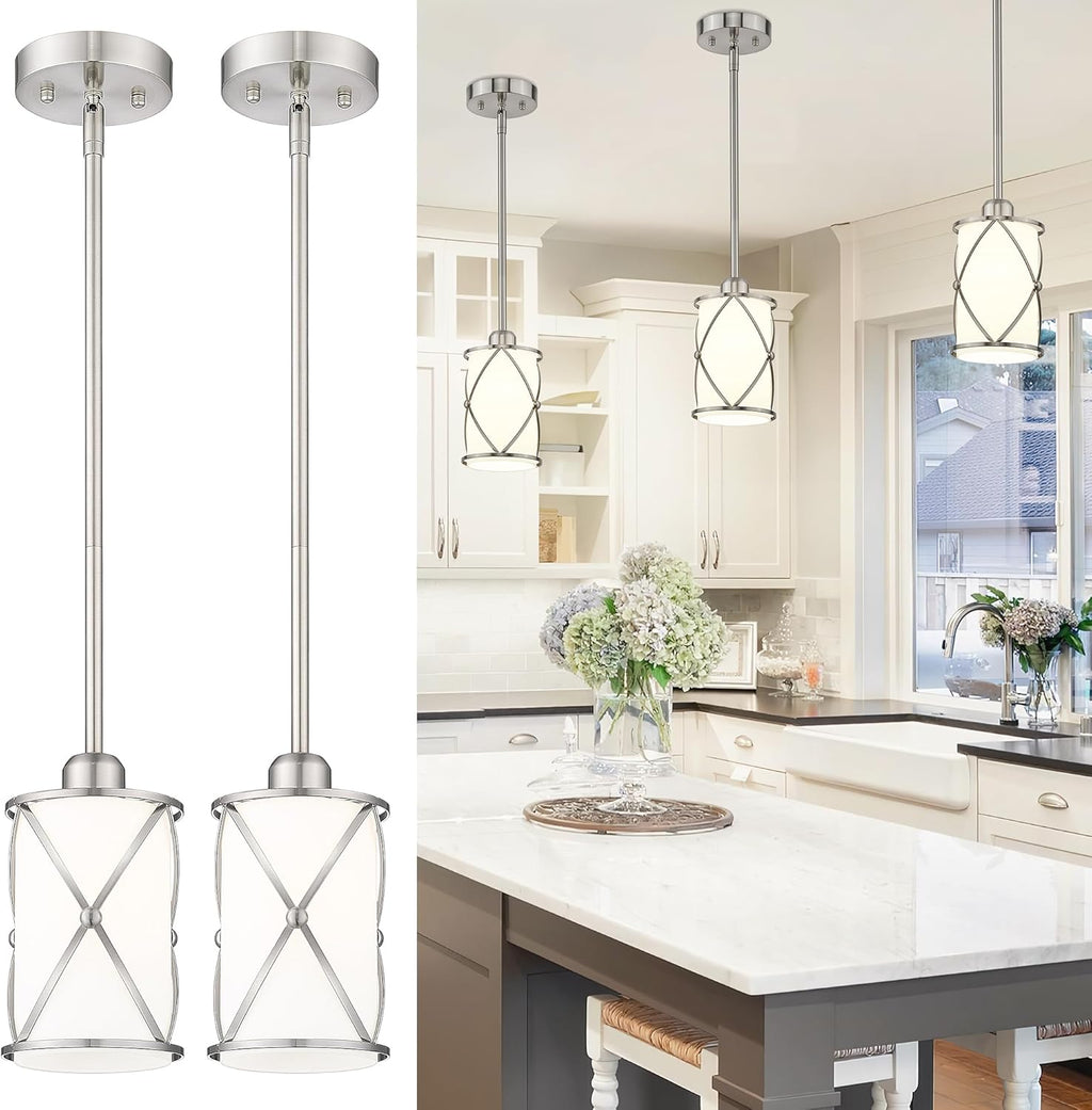 Glass Pendant Lights Kitchen Island 3 Pack, Black Kitchen Pendant Lighting Over Island with Rod, Modern Mini Hanging Light for Kitchen Sink Dining Room, CH9176BK-3PK - Grand Goldman