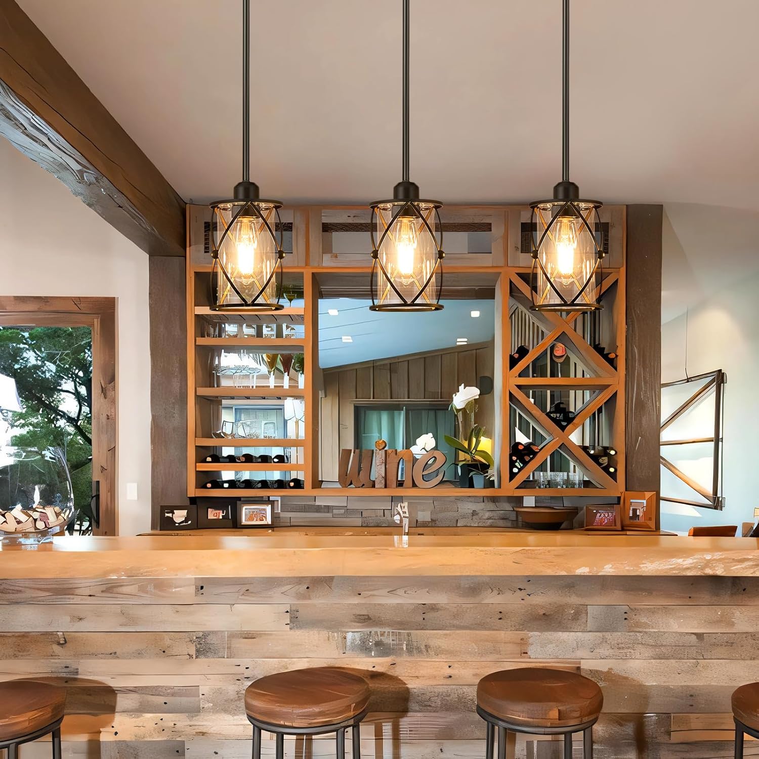 Glass Pendant Lights Kitchen Island 3 Pack, Black Kitchen Pendant Lighting Over Island with Rod, Modern Mini Hanging Light for Kitchen Sink Dining Room, CH9176BK-3PK - Grand Goldman