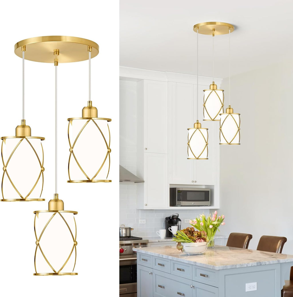 Glass Pendant Lights Kitchen Island 3 Pack, Black Kitchen Pendant Lighting Over Island with Rod, Modern Mini Hanging Light for Kitchen Sink Dining Room, CH9176BK-3PK - Grand Goldman