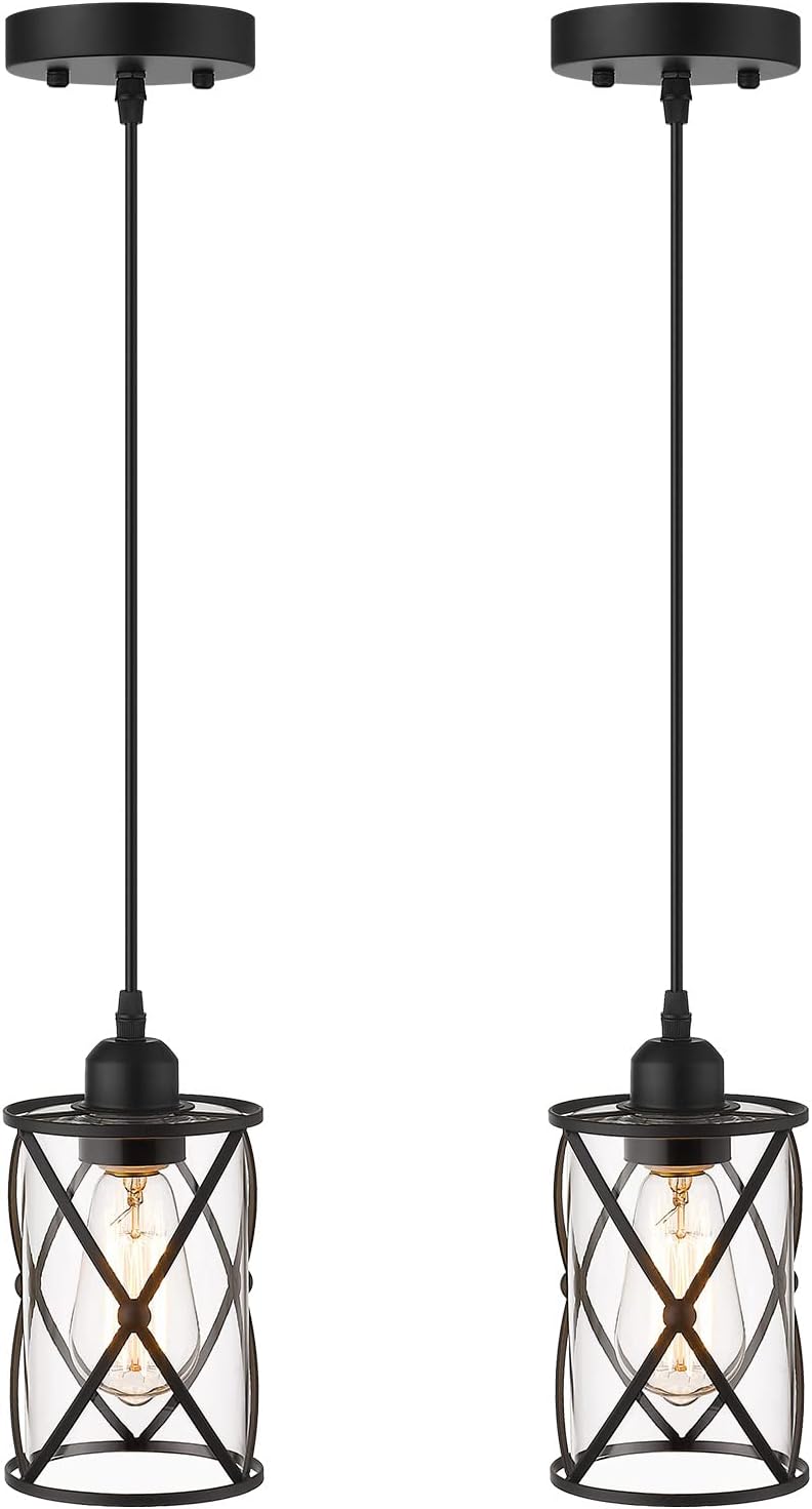 Glass Pendant Lights Kitchen Island 3 Pack, Black Kitchen Pendant Lighting Over Island with Rod, Modern Mini Hanging Light for Kitchen Sink Dining Room, CH9176BK-3PK - Grand Goldman