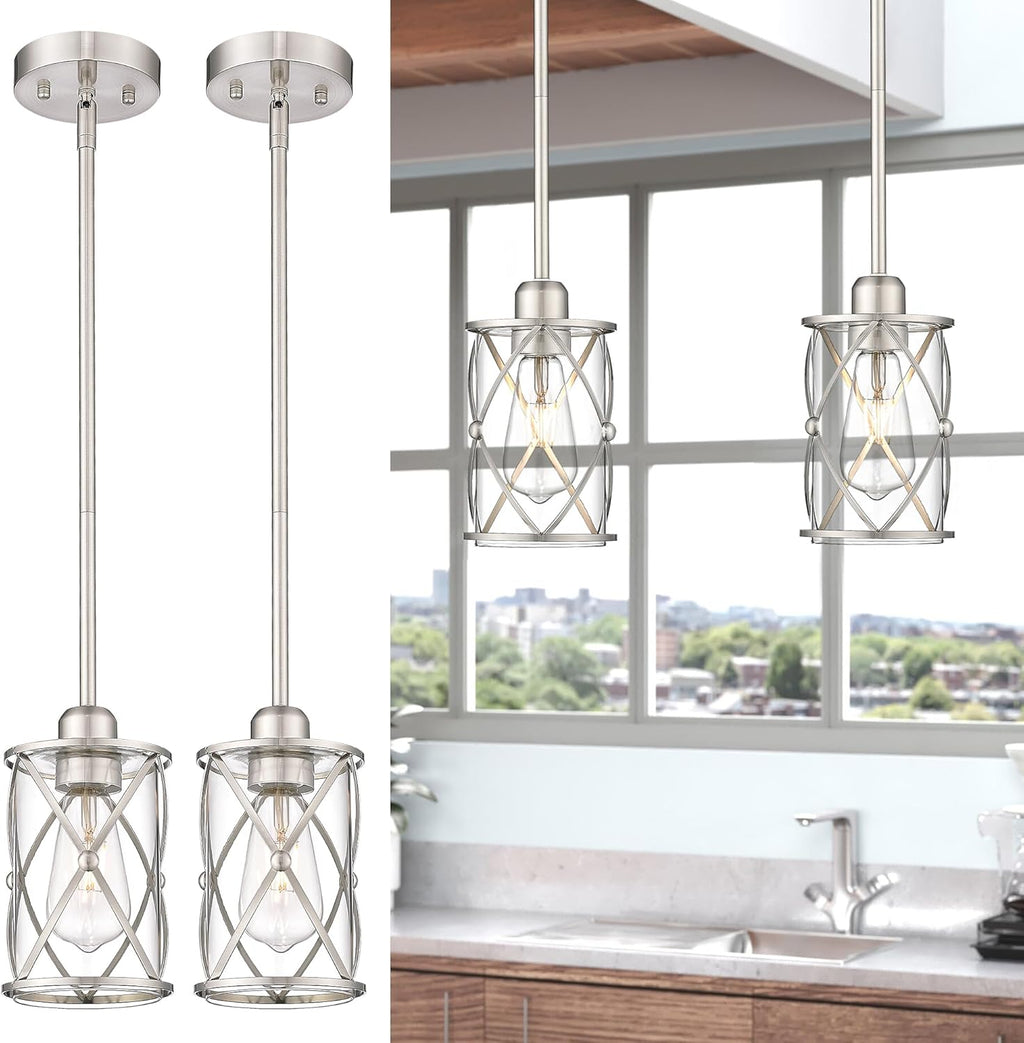 Glass Pendant Lights Kitchen Island 3 Pack, Black Kitchen Pendant Lighting Over Island with Rod, Modern Mini Hanging Light for Kitchen Sink Dining Room, CH9176BK-3PK - Grand Goldman