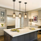 Glass Pendant Lights Kitchen Island 3 Pack, Black Kitchen Pendant Lighting Over Island with Rod, Modern Mini Hanging Light for Kitchen Sink Dining Room, CH9176BK-3PK - Grand Goldman