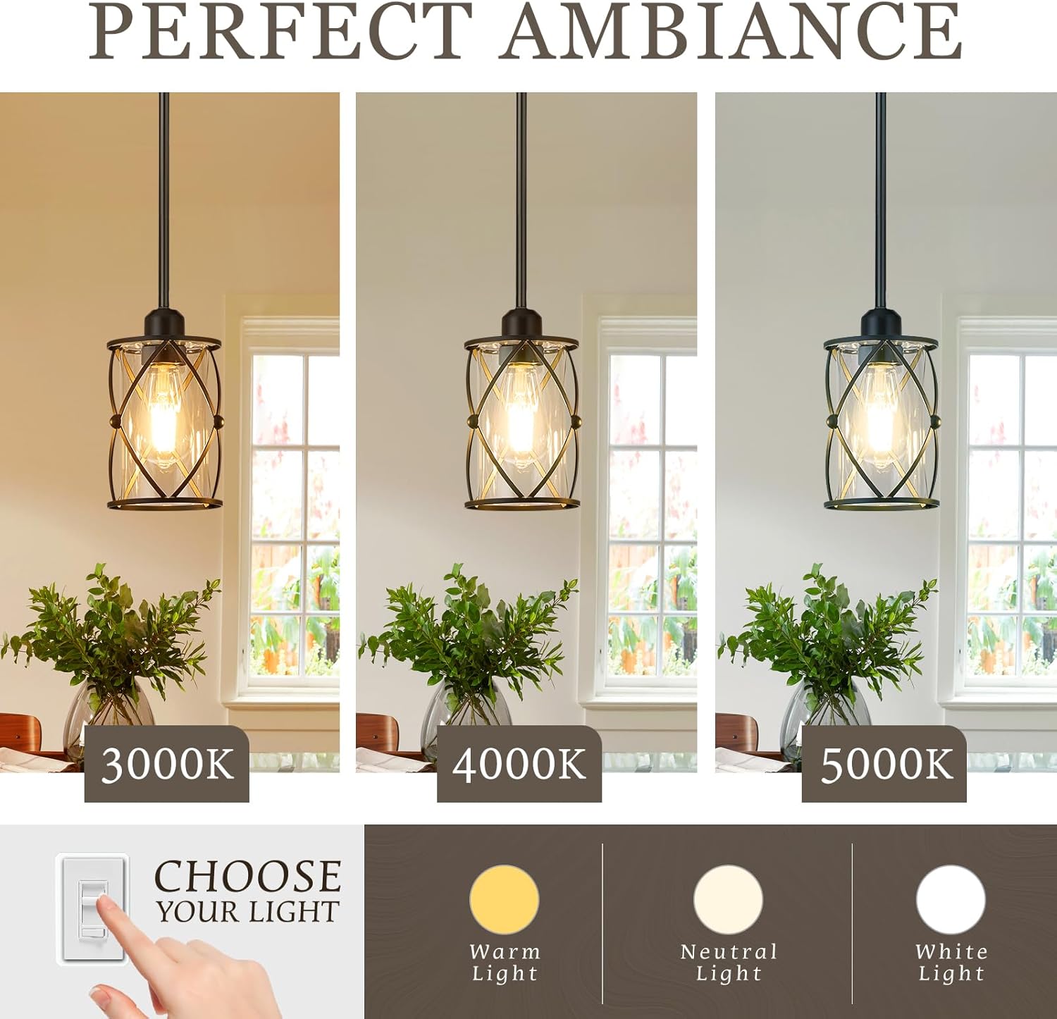 Glass Pendant Lights Kitchen Island 3 Pack, Black Kitchen Pendant Lighting Over Island with Rod, Modern Mini Hanging Light for Kitchen Sink Dining Room, CH9176BK-3PK - Grand Goldman