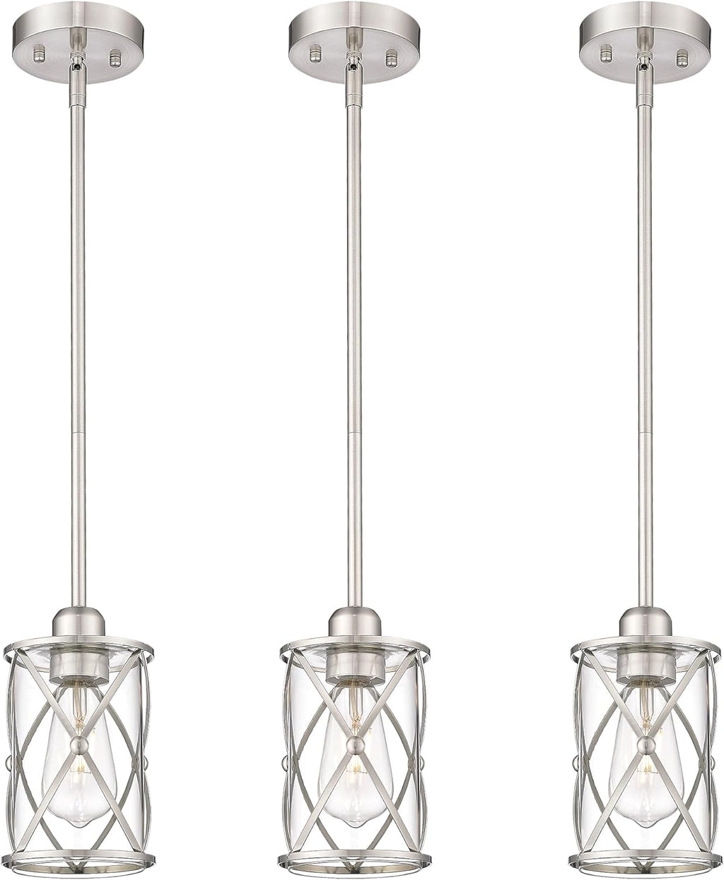 Glass Pendant Lights Kitchen Island 3 Pack, Black Kitchen Pendant Lighting Over Island with Rod, Modern Mini Hanging Light for Kitchen Sink Dining Room, CH9176BK-3PK - Grand Goldman