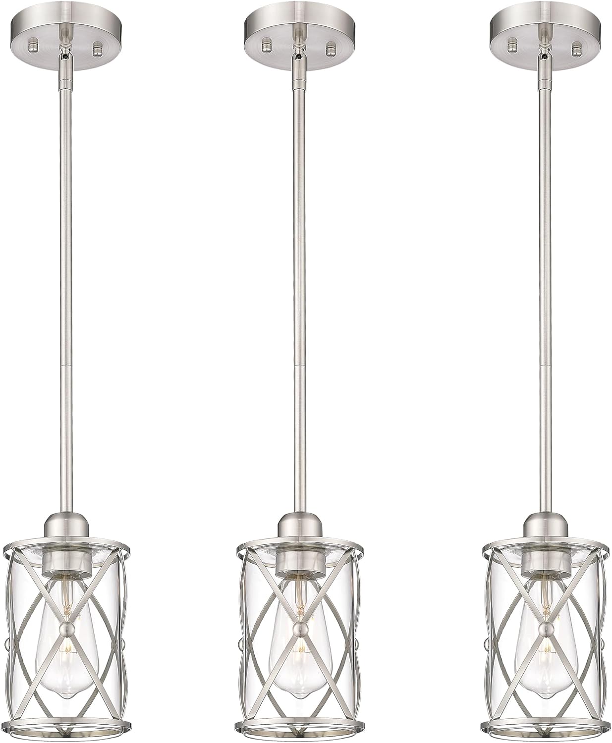 Glass Pendant Lights Kitchen Island 3 Pack, Black Kitchen Pendant Lighting Over Island with Rod, Modern Mini Hanging Light for Kitchen Sink Dining Room, CH9176BK-3PK - Grand Goldman