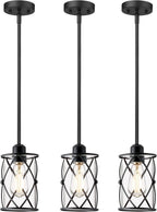 Glass Pendant Lights Kitchen Island 3 Pack, Black Kitchen Pendant Lighting Over Island with Rod, Modern Mini Hanging Light for Kitchen Sink Dining Room, CH9176BK-3PK - Grand Goldman