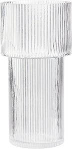 Glass Vase, Ribbed Vase, Flower Vase, Fluted Glass Vase, Clear Vase, Ribbed Glass Vase for Flowers, Modern Vase for Living Room, Dining Table, Entryway, Shelf, Wedding, Office, 7.5 Inches - Grand Goldman