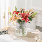 Glass Vase, Ribbed Vase, Flower Vase, Fluted Glass Vase, Clear Vase, Ribbed Glass Vase for Flowers, Modern Vase for Living Room, Dining Table, Entryway, Shelf, Wedding, Office, 7.5 Inches - Grand Goldman