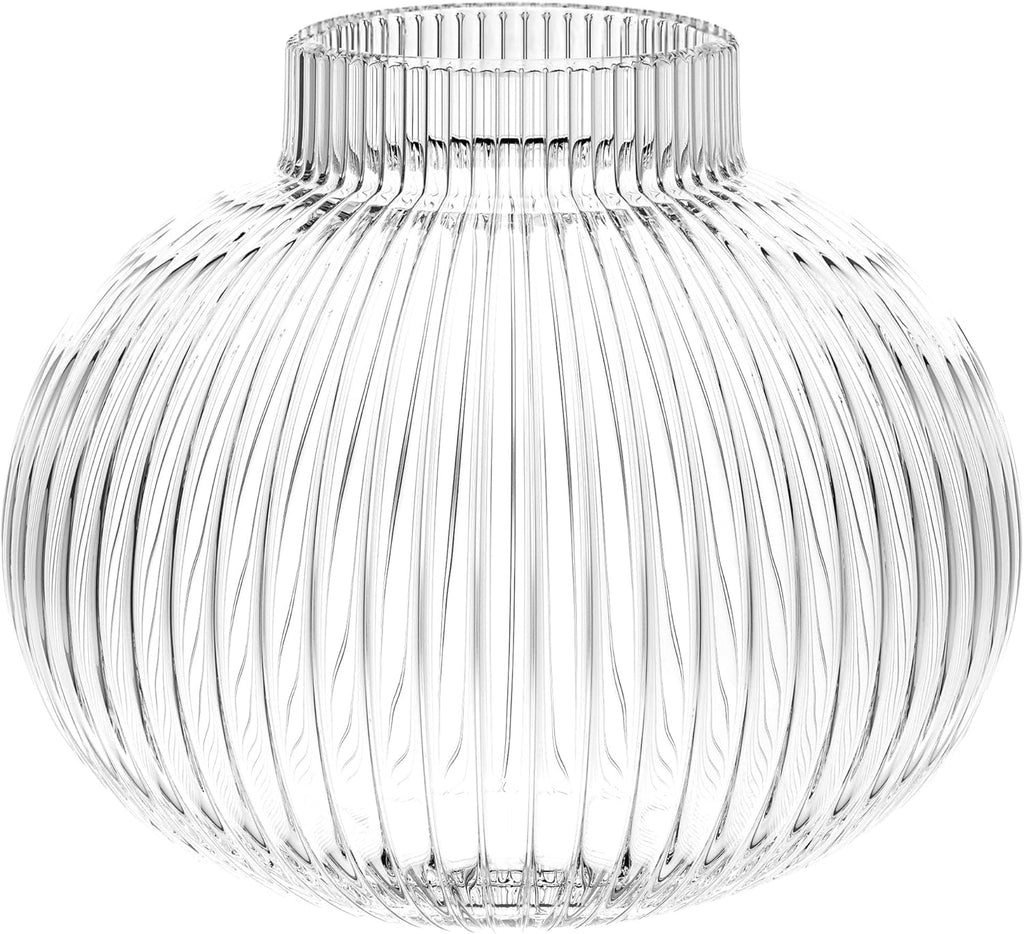 Glass Vase, Ribbed Vase, Flower Vase, Fluted Glass Vase, Clear Vase, Ribbed Glass Vase for Flowers, Modern Vase for Living Room, Dining Table, Entryway, Shelf, Wedding, Office, 7.5 Inches - Grand Goldman