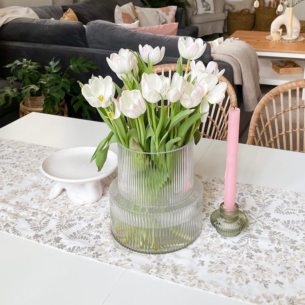 Glass Vase, Ribbed Vase, Flower Vase, Fluted Glass Vase, Clear Vase, Ribbed Glass Vase for Flowers, Modern Vase for Living Room, Dining Table, Entryway, Shelf, Wedding, Office, 7.5 Inches - Grand Goldman