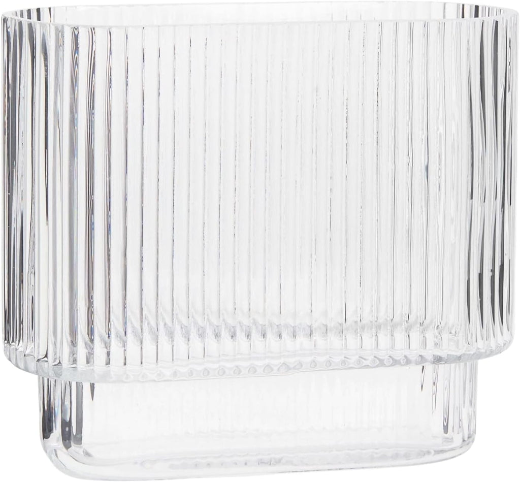 Glass Vase, Ribbed Vase, Flower Vase, Fluted Glass Vase, Clear Vase, Ribbed Glass Vase for Flowers, Modern Vase for Living Room, Dining Table, Entryway, Shelf, Wedding, Office, 7.5 Inches - Grand Goldman