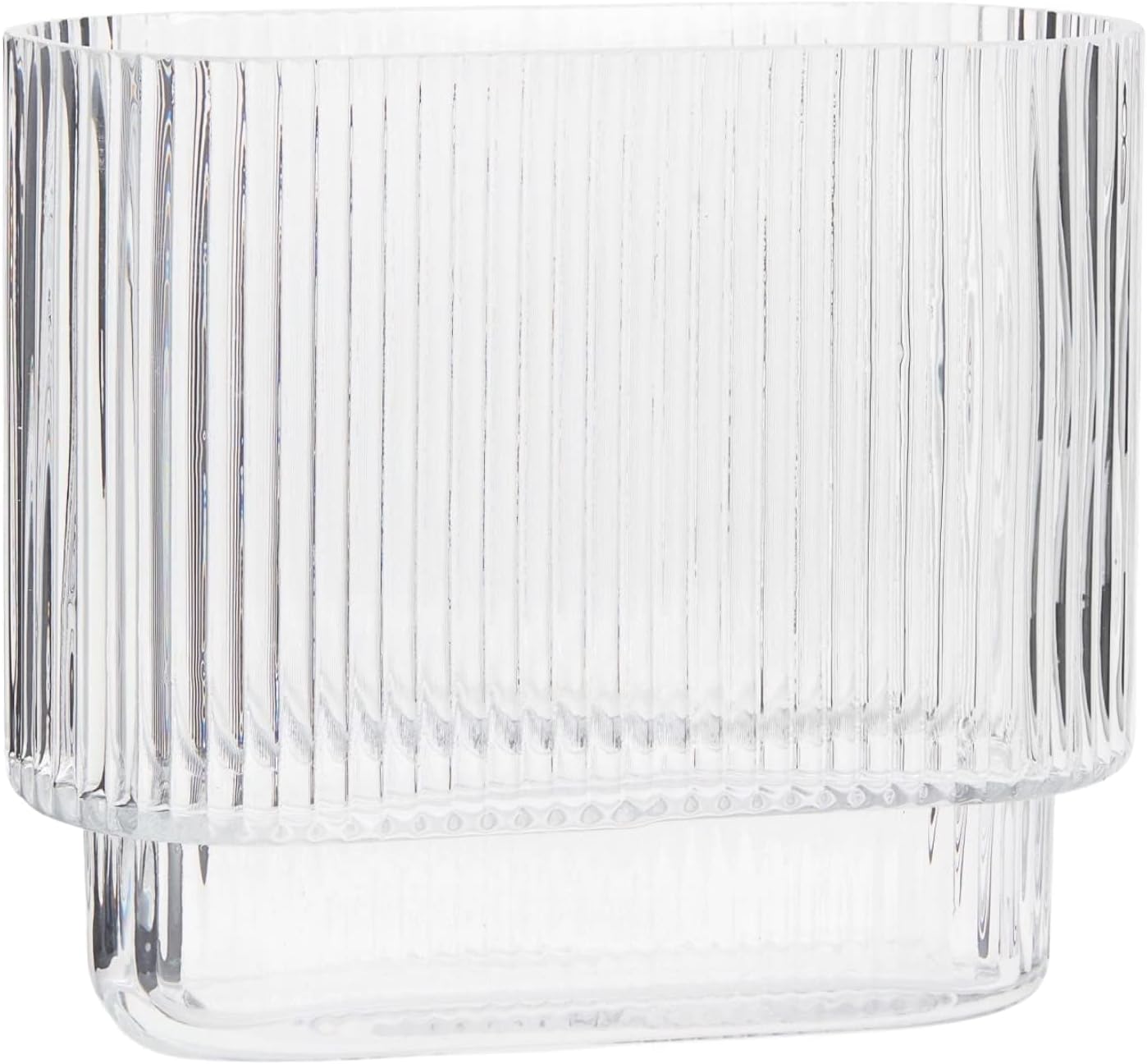 Glass Vase, Ribbed Vase, Flower Vase, Fluted Glass Vase, Clear Vase, Ribbed Glass Vase for Flowers, Modern Vase for Living Room, Dining Table, Entryway, Shelf, Wedding, Office, 7.5 Inches - Grand Goldman