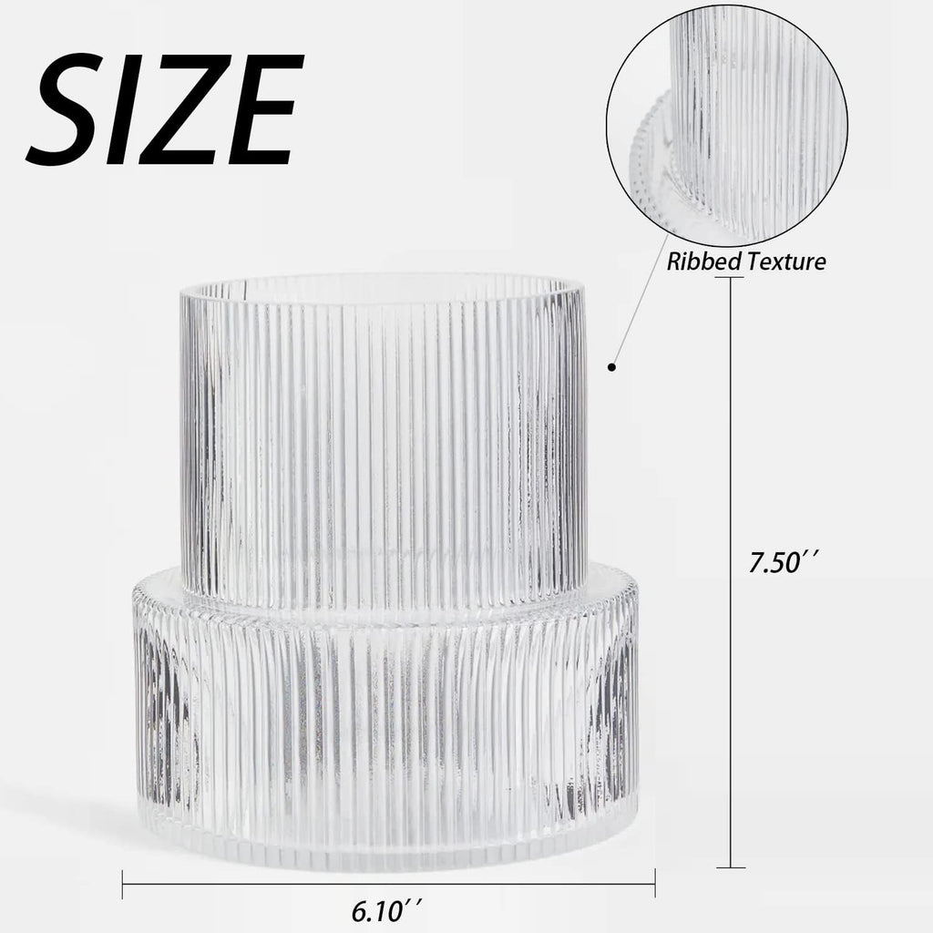 Glass Vase, Ribbed Vase, Flower Vase, Fluted Glass Vase, Clear Vase, Ribbed Glass Vase for Flowers, Modern Vase for Living Room, Dining Table, Entryway, Shelf, Wedding, Office, 7.5 Inches - Grand Goldman