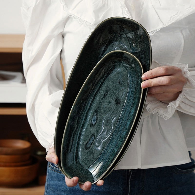 Glaze Kiln Oval Fish Dish Household Dinner Plate Long Plate Swing Plate - Grand Goldman