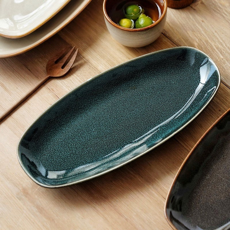Glaze Kiln Oval Fish Dish Household Dinner Plate Long Plate Swing Plate - Grand Goldman