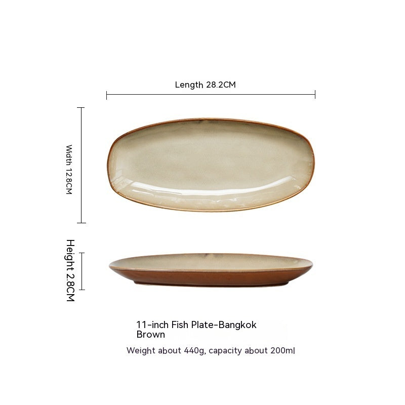 Glaze Kiln Oval Fish Dish Household Dinner Plate Long Plate Swing Plate - Grand Goldman