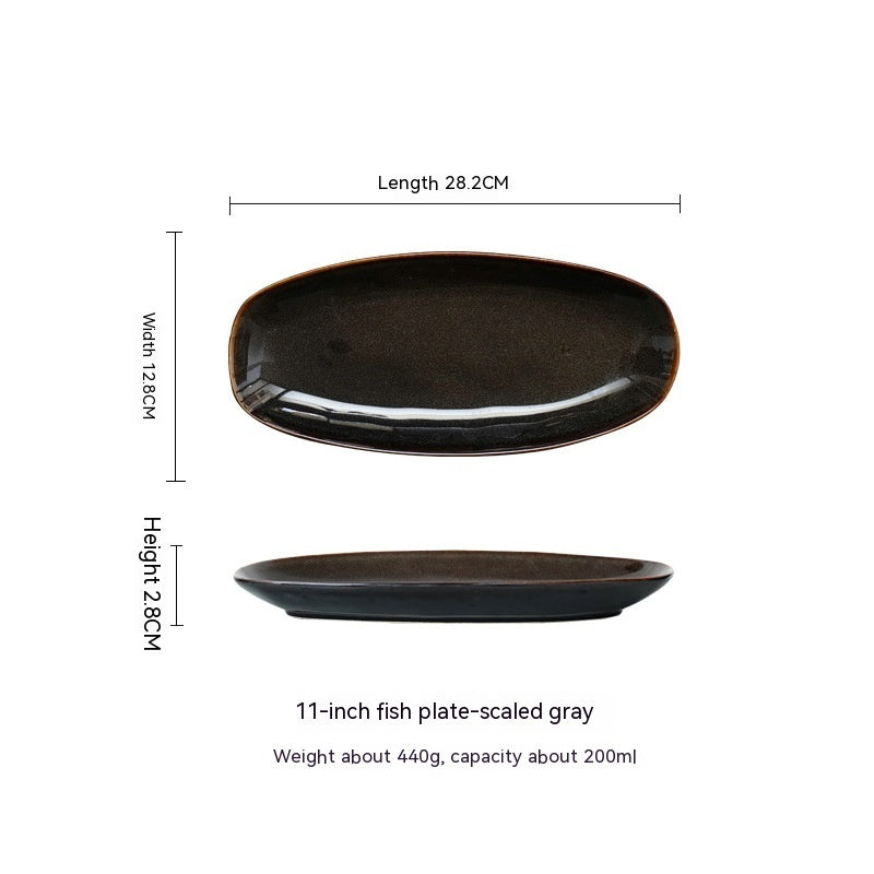 Glaze Kiln Oval Fish Dish Household Dinner Plate Long Plate Swing Plate - Grand Goldman