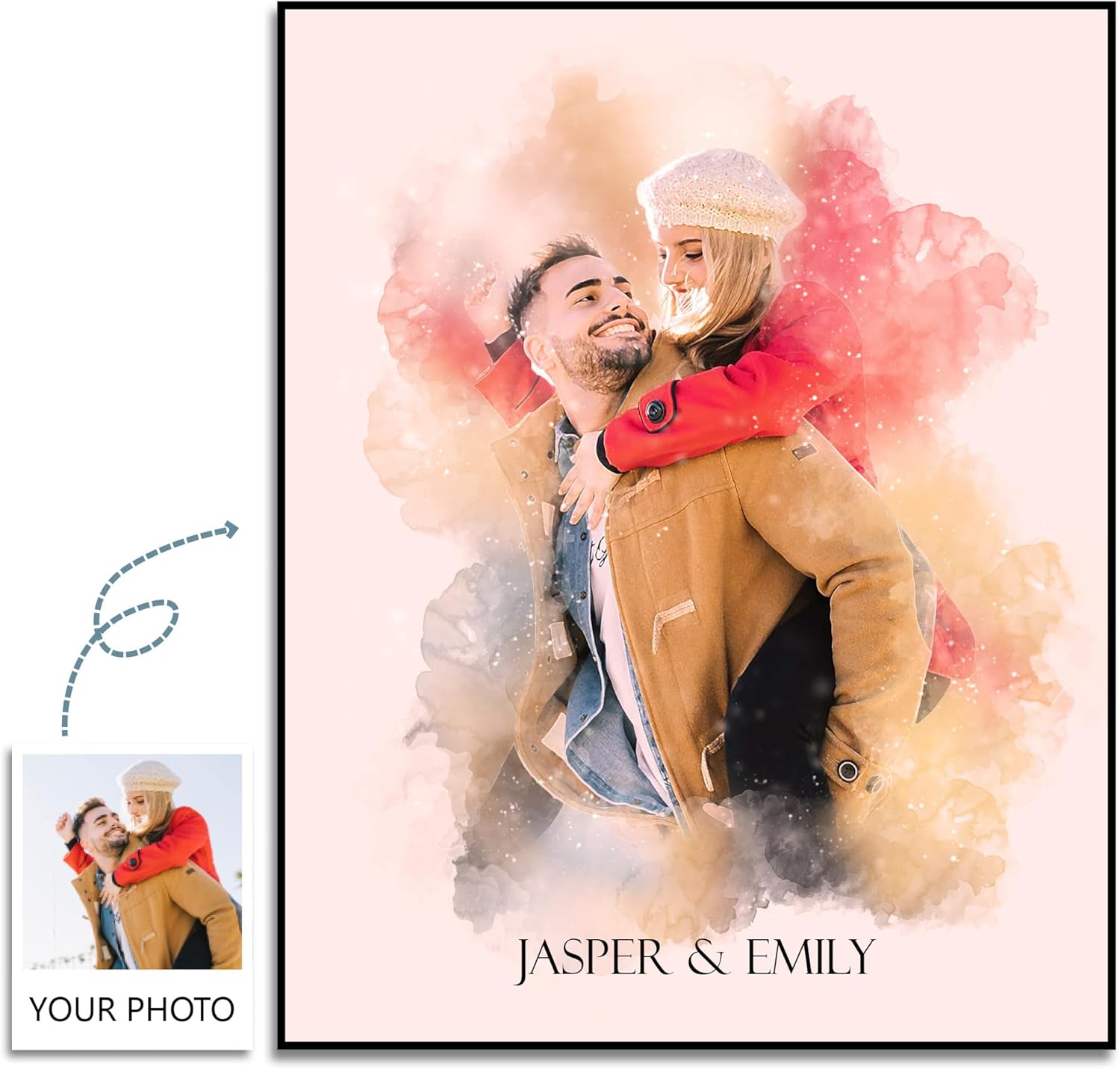 Gleamify | Custom Watercolor Painting from Photo | Perfect Home Decor | Ideal Gift for Loved Ones | Custom Wedding Anniversary for Wife Husband | Boyfriend Gifts, Girlfriend Gifts, family gifts | canvas prints with your photos (Modern) - Grand Goldman