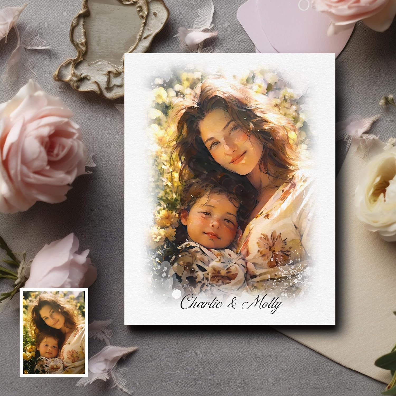 Gleamify | Custom Watercolor Painting from Photo | Perfect Home Decor | Ideal Gift for Loved Ones | Custom Wedding Anniversary for Wife Husband | Boyfriend Gifts, Girlfriend Gifts, family gifts | canvas prints with your photos (Modern) - Grand Goldman