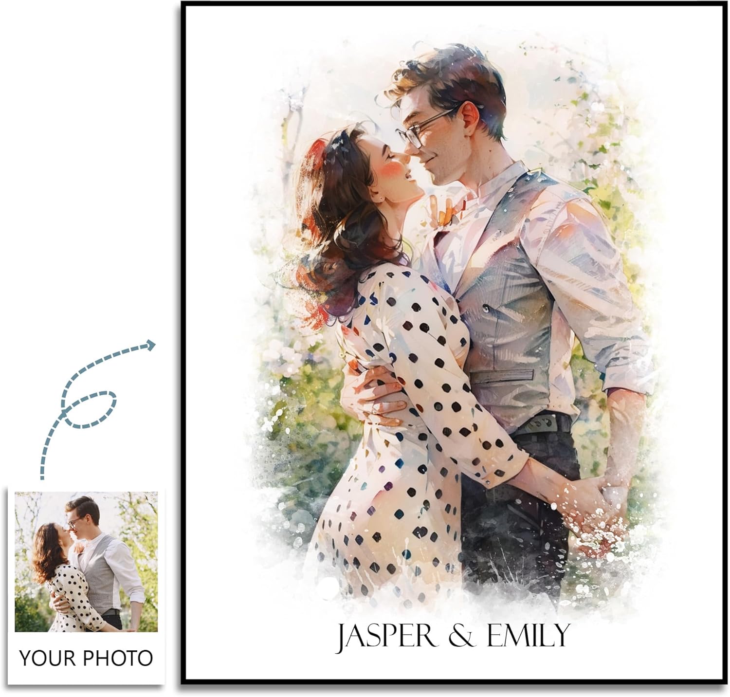 Gleamify | Custom Watercolor Painting from Photo | Perfect Home Decor | Ideal Gift for Loved Ones | Custom Wedding Anniversary for Wife Husband | Boyfriend Gifts, Girlfriend Gifts, family gifts | canvas prints with your photos (Modern) - Grand Goldman