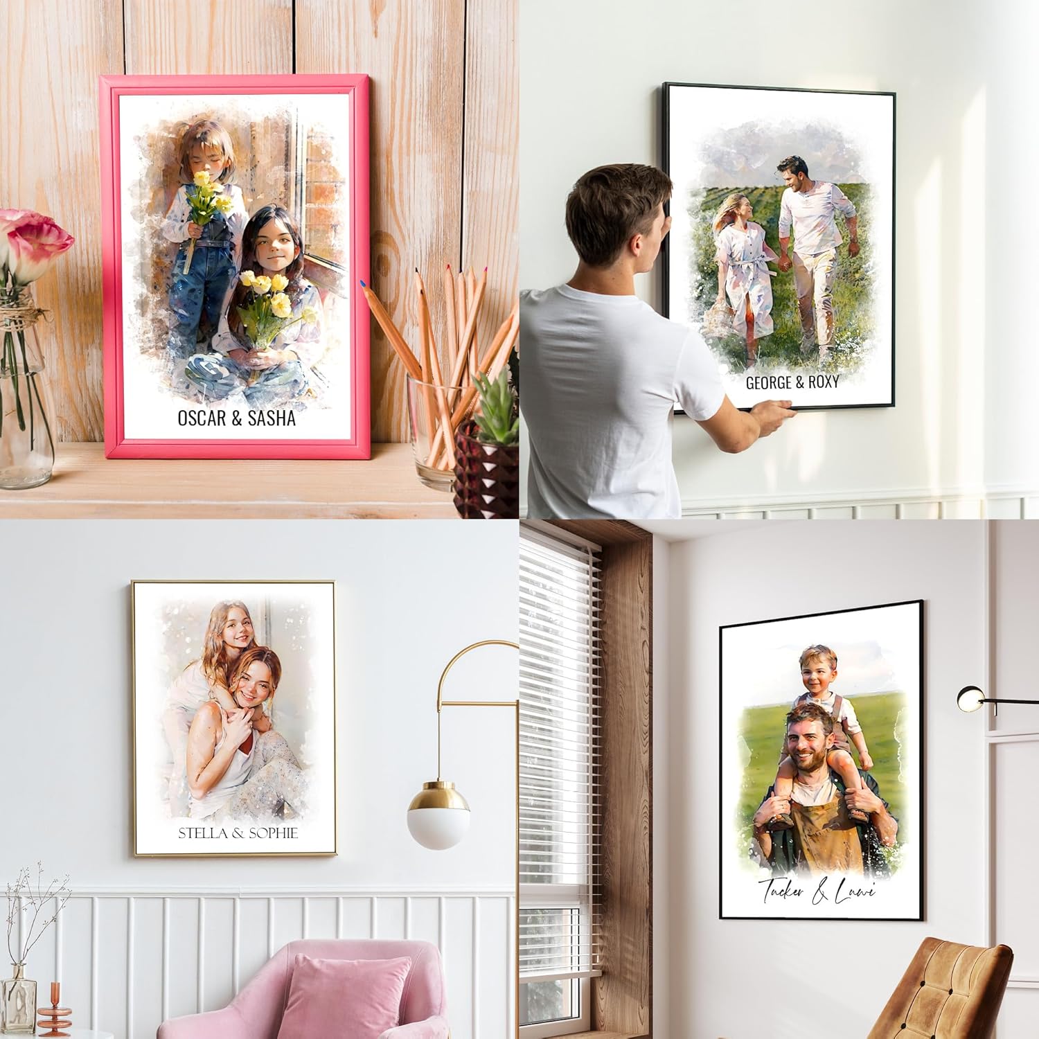 Gleamify | Custom Watercolor Painting from Photo | Perfect Home Decor | Ideal Gift for Loved Ones | Custom Wedding Anniversary for Wife Husband | Boyfriend Gifts, Girlfriend Gifts, family gifts | canvas prints with your photos (Modern) - Grand Goldman