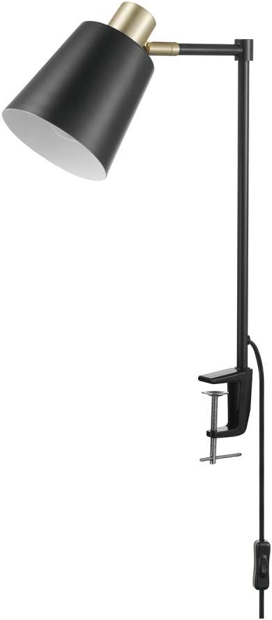 Globe Electric 56963 31.5" Multi-Joint Desk Lamp with Metal Clamp, Black, On/Off Rotary Switch on Shade, Partially Adjustable Swing Arm, Home Essentials, Reading Light, Office Décor - Grand Goldman