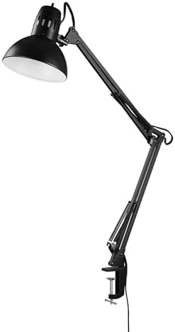 Globe Electric 56963 31.5" Multi-Joint Desk Lamp with Metal Clamp, Black, On/Off Rotary Switch on Shade, Partially Adjustable Swing Arm, Home Essentials, Reading Light, Office Décor - Grand Goldman