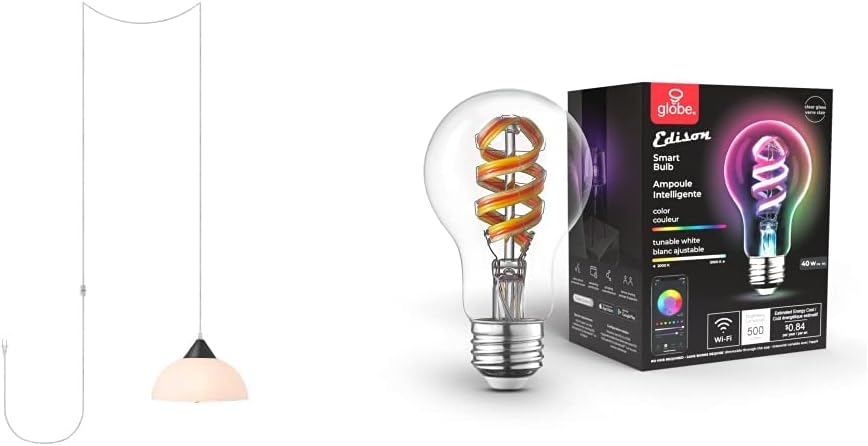 Globe Electric 64413 1-Light Plug-in Pendant, Brushed Steel, Frosted White Shade, 15ft Clear Cord, in-Line On/Off Switch, E26 Base Socket, Kitchen Island, Café, Hanging Light, Bulb Not Included - Grand Goldman