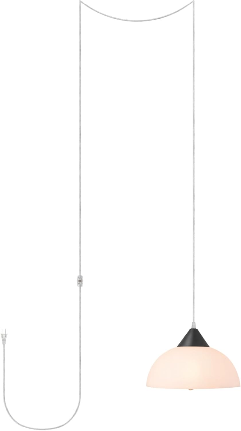 Globe Electric 64413 1-Light Plug-in Pendant, Brushed Steel, Frosted White Shade, 15ft Clear Cord, in-Line On/Off Switch, E26 Base Socket, Kitchen Island, Café, Hanging Light, Bulb Not Included - Grand Goldman