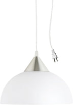 Globe Electric 64413 1-Light Plug-in Pendant, Brushed Steel, Frosted White Shade, 15ft Clear Cord, in-Line On/Off Switch, E26 Base Socket, Kitchen Island, Café, Hanging Light, Bulb Not Included - Grand Goldman