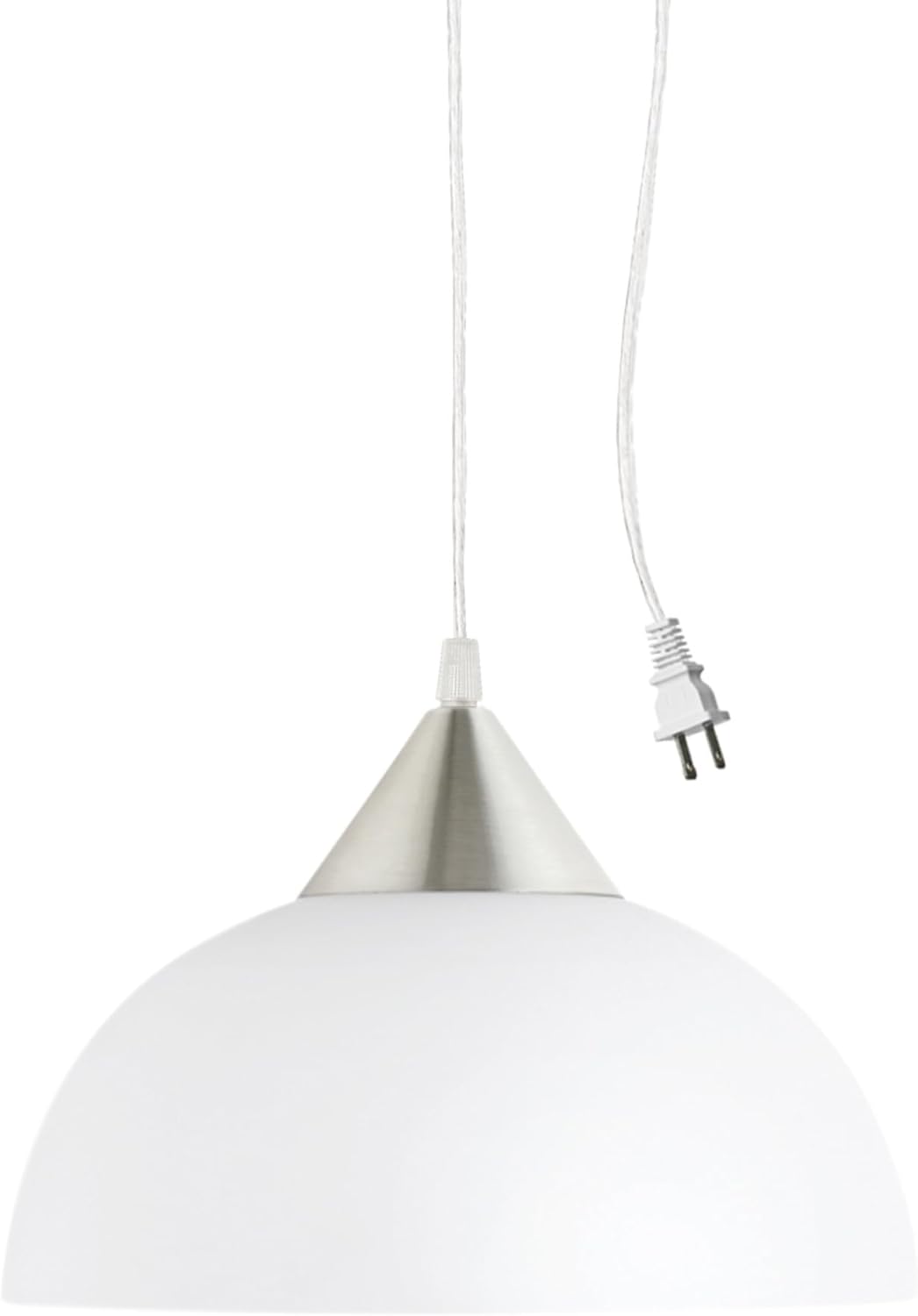 Globe Electric 64413 1-Light Plug-in Pendant, Brushed Steel, Frosted White Shade, 15ft Clear Cord, in-Line On/Off Switch, E26 Base Socket, Kitchen Island, Café, Hanging Light, Bulb Not Included - Grand Goldman